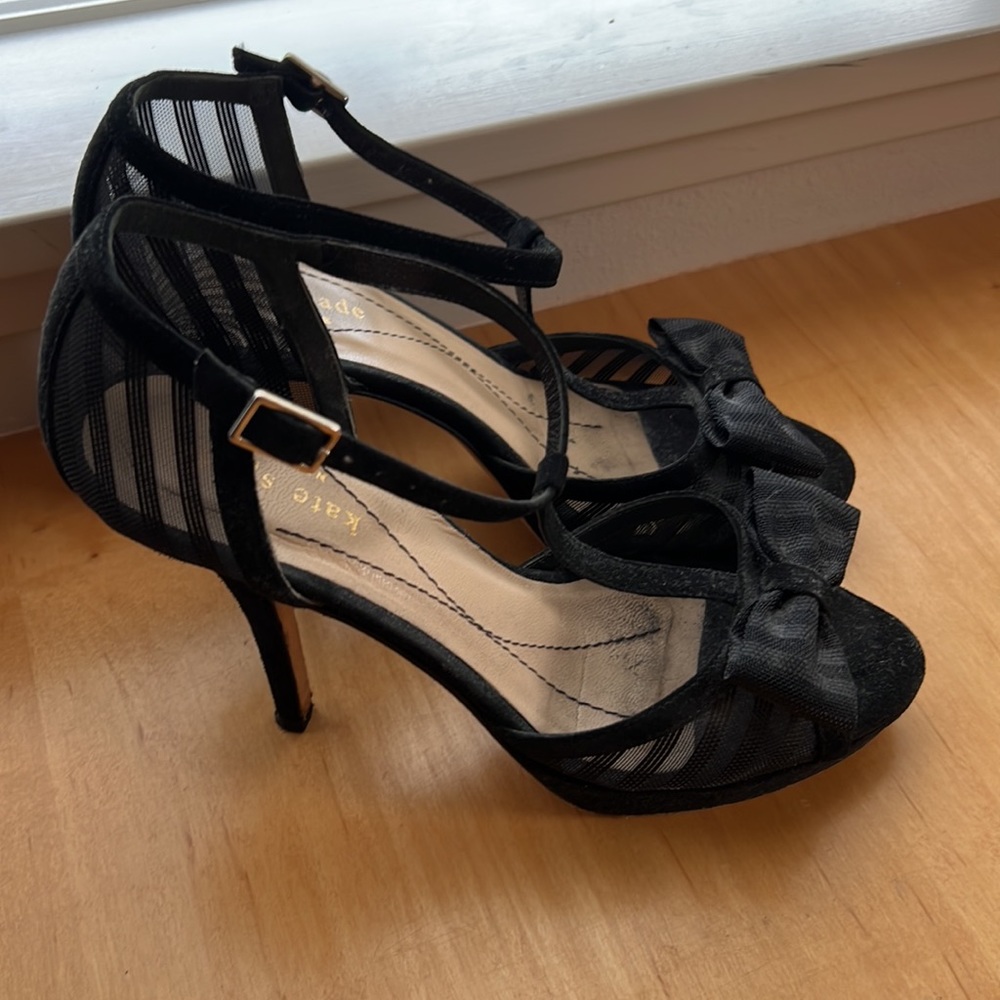 Kate Spade; see through panels with suede accents, platform and heel